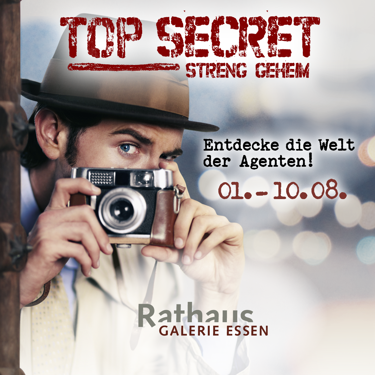 Entdecke am 01.10.2024 bis zum 10.08.2024 die Welt der Agenten, nur in der Rathaus Galerie Essen